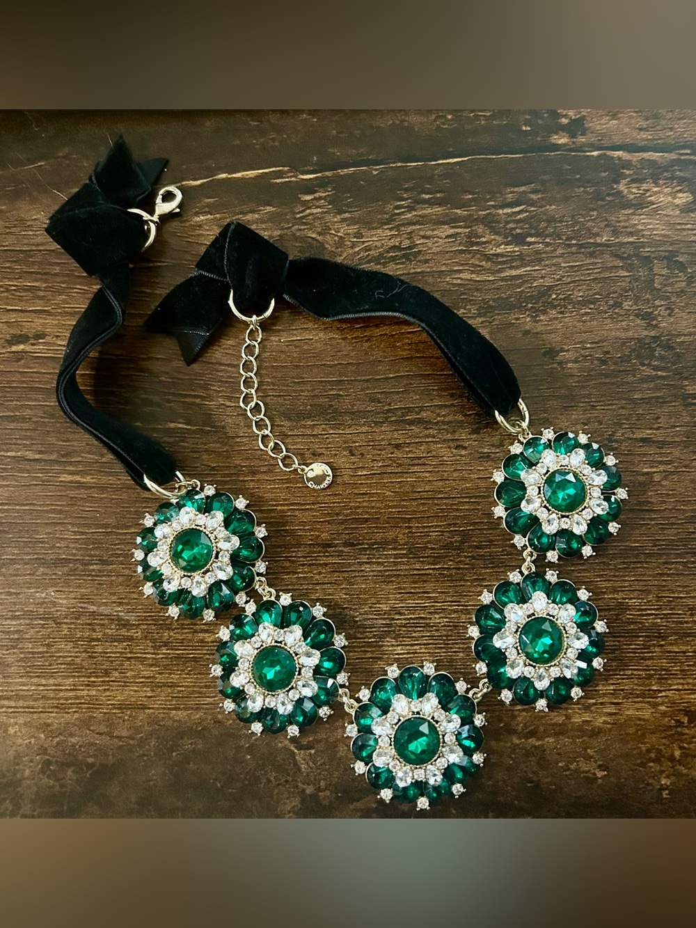 Charter Club Emerald Crystal Floral Statement Necklace with Black Velvet